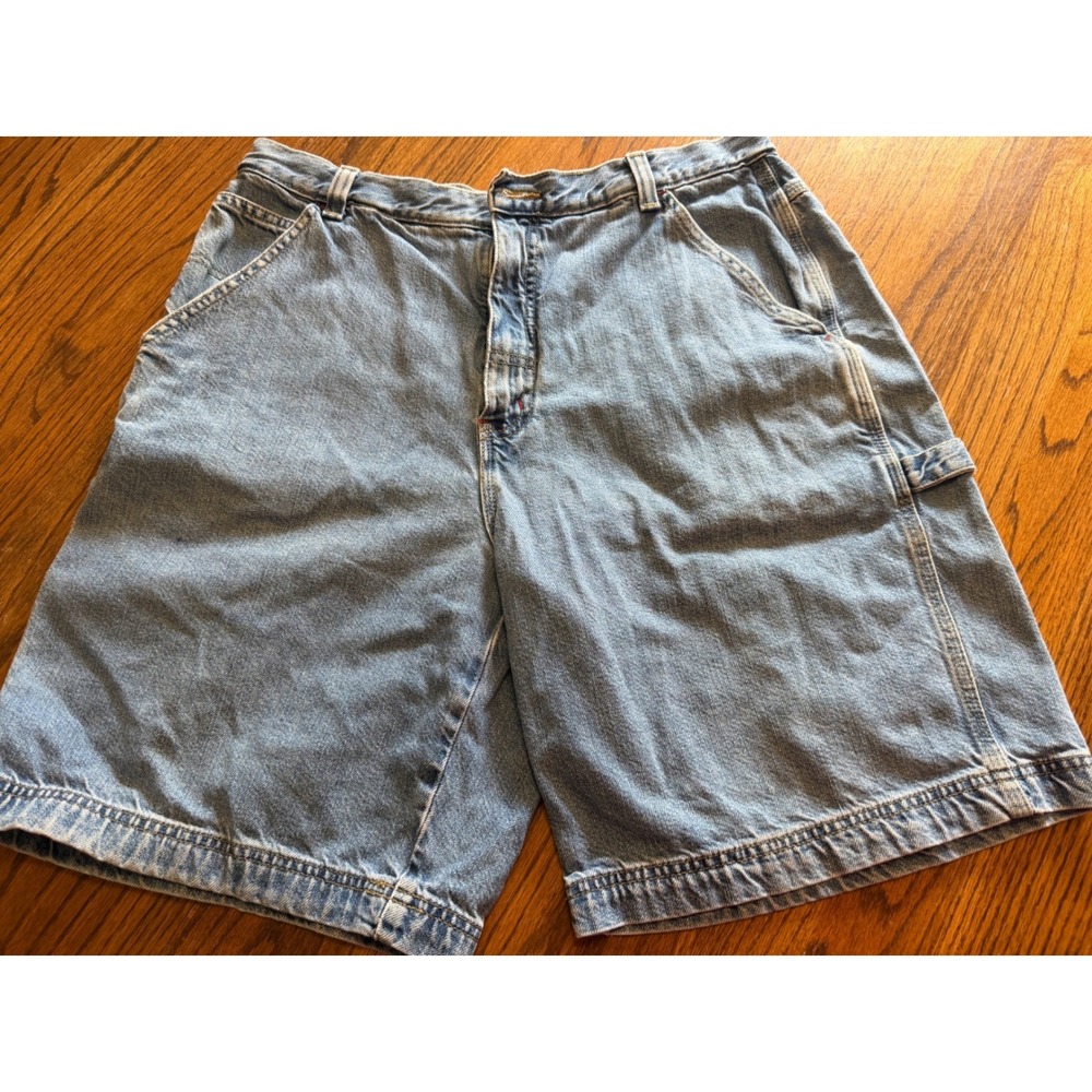 Faded Glory Mens Carpenter Denim Shorts Light Wash Blue Cotton Size 36 Utility